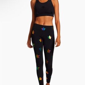 Terez Black Rainbow Star Foil UpLift Leggings New Size XS